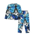 thumbnail image 2 of Disketp Pajamas Set Long Sleeve Sleepwear Womens Button Down Nightwear Pj Sets-Blue And White Butterflies, 2 of 9