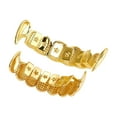 thumbnail image 5 of Copper Zirconia Vampire Fang Grillz for Men & Women, Gold & Silver Tone with Cone & Teardrop Tips, Wave Design Iced Teeth Jewelry for Hip Hop Parties, 5 of 6