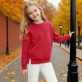 thumbnail image 6 of Cotton Sweatshirts for Girls Crewneck Plain Pullover with Pockets Side Split Hem Casual Long Sleeve Fall Tops (11 Years, Red), 6 of 7