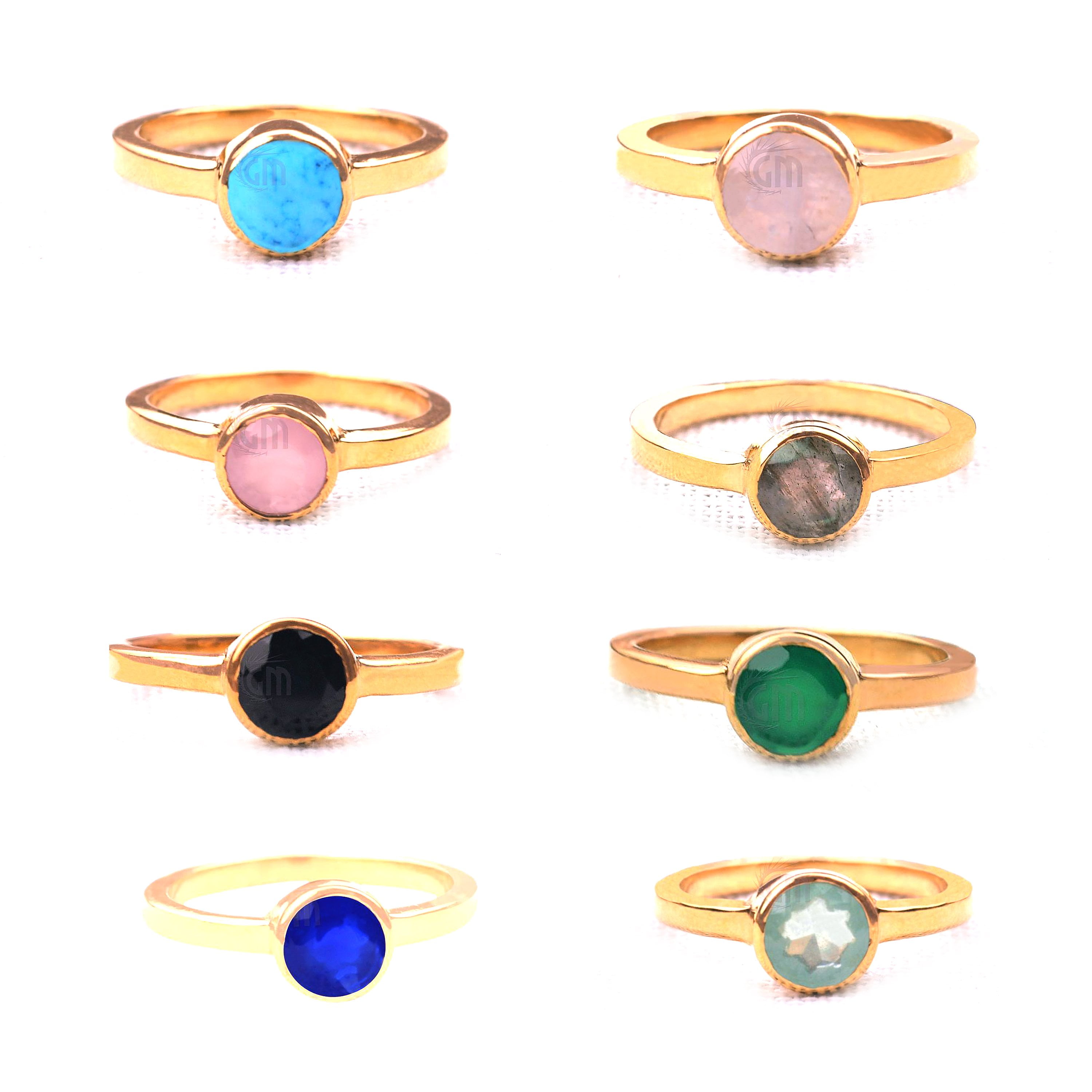 Gold Plated Round Shape Single Gemstone Solitaire Ring (Pick Your Stone