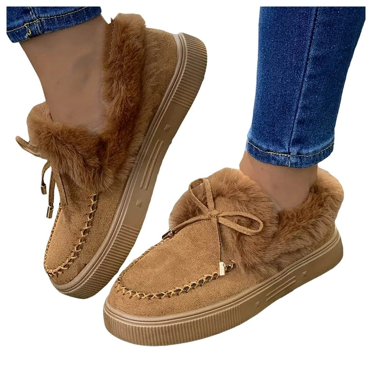 Leozcaa Women's Moccasin Slippers Micro Suede Warm Lined Cozy Bow