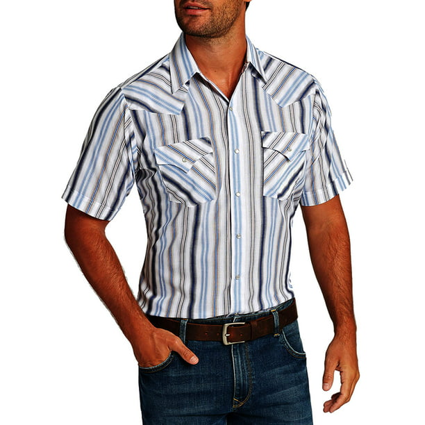 Ely Cattleman Men's Short Sleeve Stripe Western Shirt - Walmart.com ...