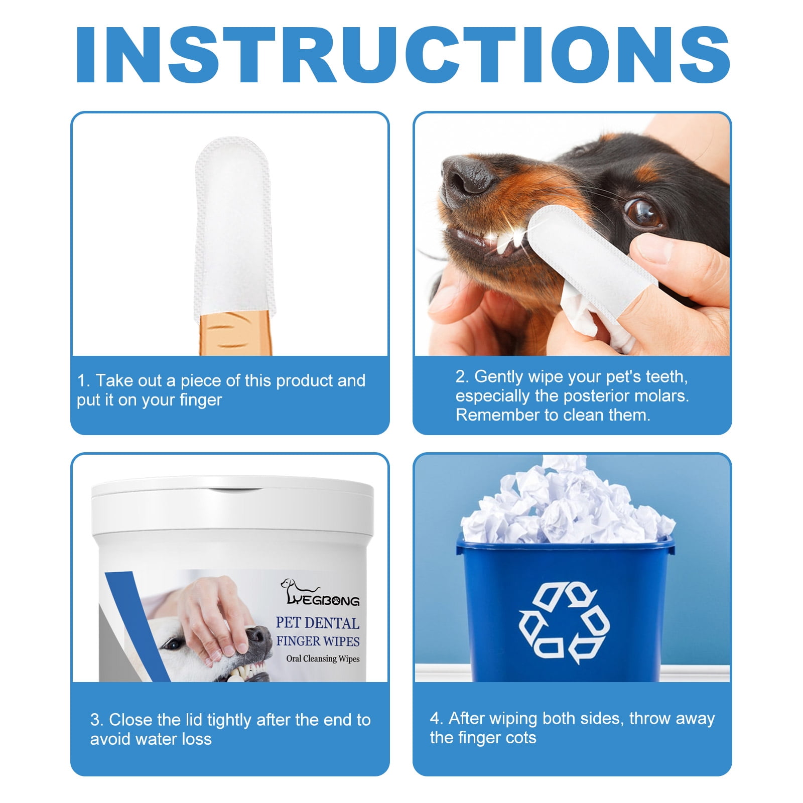 Alvantor Pet Dental Finger Wipes for Dogs Cats, Teeth Cleaning Oral Care Bad Breath Tartar Remover, 50ct