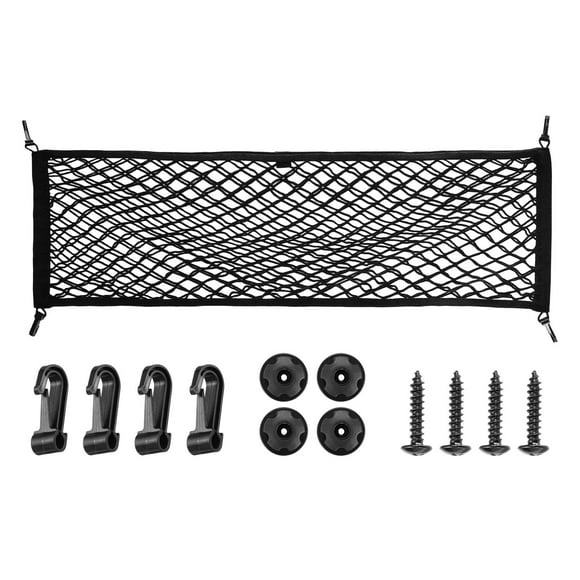 Uxcell Truck Cargo Net, 35 x 12Inch Polyester Adjustable Trunk Bed Net Stretchable Mesh Storage Organizer with 8 Hooks Universal for Pickup Trucks SUV Cars, Black