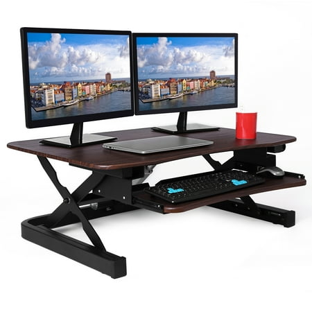 ApexDesk ZT Series Height Adjustable Sit to Stand Electric Desk Converter 2-Tier Design with Large 36x24 Upper Work Surface and Lower Keyboard Tray Deck (Walnut)