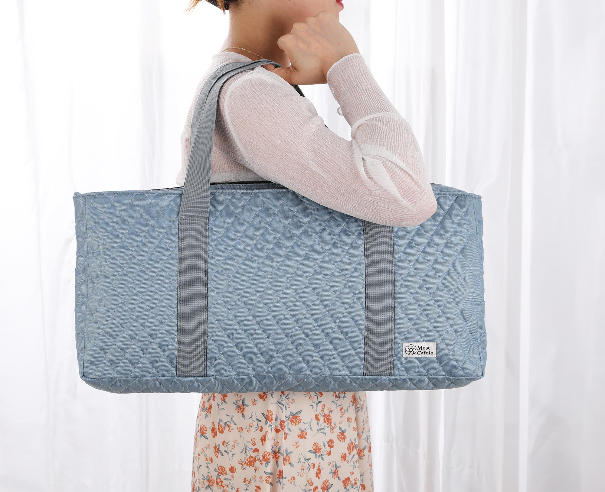American Mahjong Set - Gray (Pigeon Blue) Quilted Soft Bag - 166 White Engraved Tiles, 4 All-in-One Rack/Pushers Western Mah Jongg Game Set