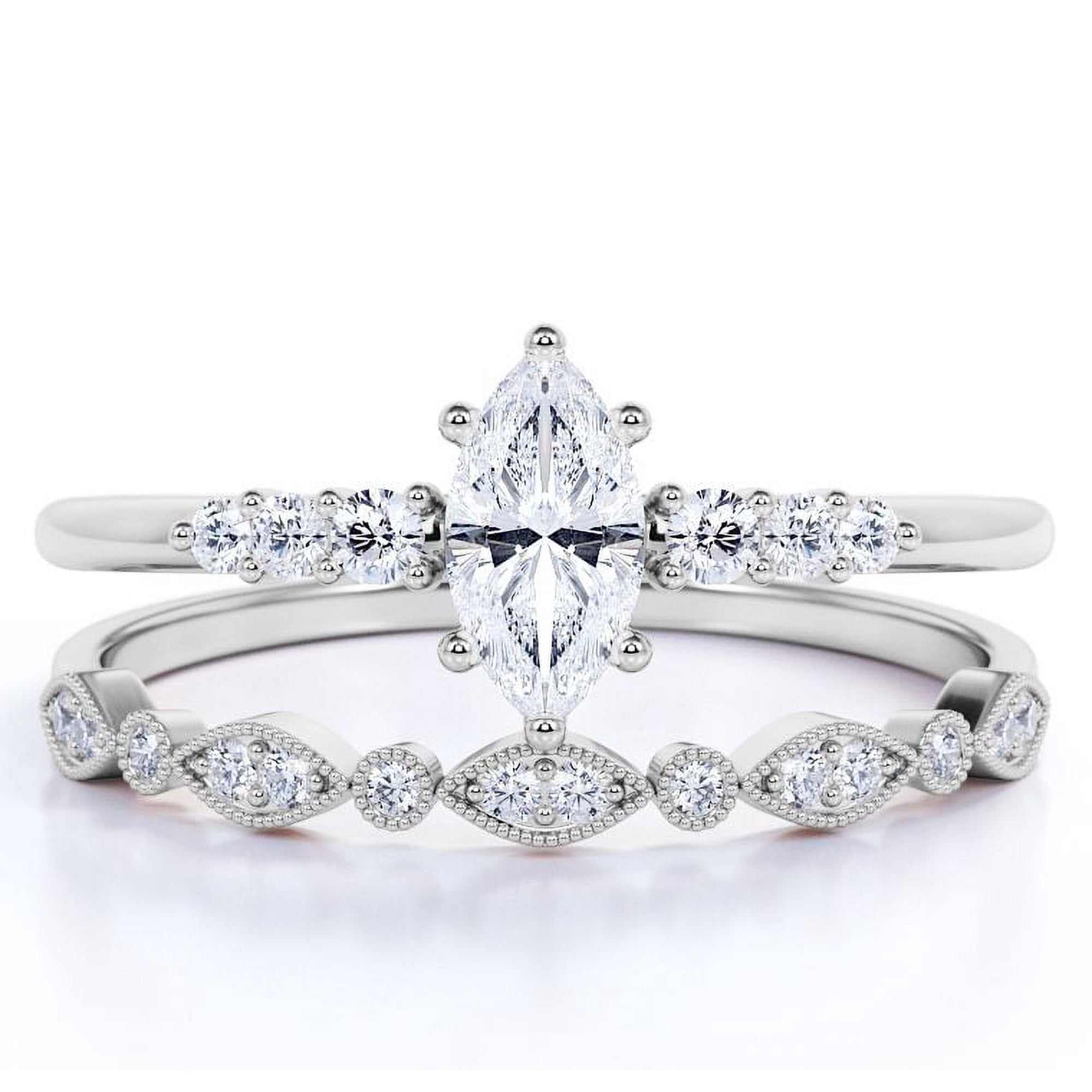 JeenMata 0.75 Carat marquise cut Wedding Ring Set in 18k White Gold Over Silver
