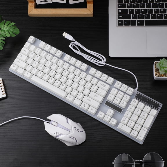 COOPHYA Wired Gaming Keyboard and Mouse Combo in White with LED Backlight and Ventilation Holes for Enhanced Performance
