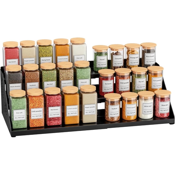 BOIVSHI Spice Rack Organizer, 3-Tier Adjustable Expandable Metal Spice Shelf for Cabinet, Countertop or Pantry,Black