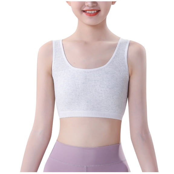 Fesfesfes Girls Sports Bras for Teen 10-16 Years No Steel Ring raining Bra with Moulded Design for Yoga Athletic Casual Tops with Elastic Band(Gray,12-13 Years)