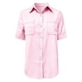 thumbnail image 3 of Women's One-Button Imitation Denim Short-Sleeved Loose Shirt Cropped, Collared, with Pockets, Versatile, 3 of 4