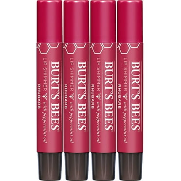 Burt,S Bees Shimmer Lip Tint Set, Tinted Lip Balm Stick, Moisturizing For All Day Hydration With Natural Glowy Pigmented Finish & Buildable Color, Rhubarb (4-Pack)