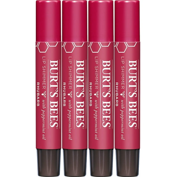 Set de tinte labial Burt's Bees Shimmer Rhubarb Lip Balm, paquete de 4
