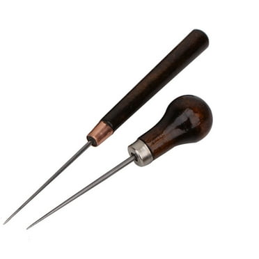 Hot! 2PCS Wooden Handle Awls DIY Leather Sewing Awl Shoes Repair Tool Hand Stitcher Leather Craft Awl Punch Hole Leather Tools