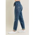 thumbnail image 4 of Womens Plus Size High Waist Vintage Wash Jeans with Drawstring Pockets Relaxed Boyfriend Fit Durable Denim Stretch, 4 of 8