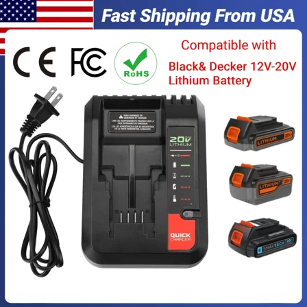 Charger Replacement Compatible with Black and Decker 20V Lithium Battery Charger Compatible with Black & Decker 12V MAX and 20V MAX Battery LBXR20 LBXR2020 LBX4020 LBX20 LBD1520S