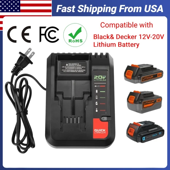 Charger Replacement Compatible with Black and Decker 20V Lithium Battery Charger Compatible with Black & Decker 12V MAX and 20V MAX Battery LBXR20 LBXR2020 LBX4020 LBX20 LBD1520S