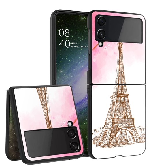 ANJ Hard Protective Printed Case Cover Compatible with Samsung Galaxy Z Flip 4 - Eiffel Sketch