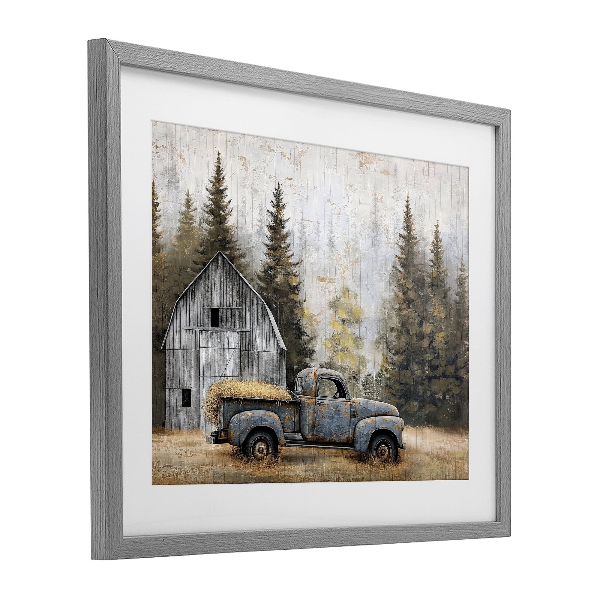 Stupell Industries Autumn Barn & Pine Forest Gray Framed Print Under Glass, design by Imagine It Images