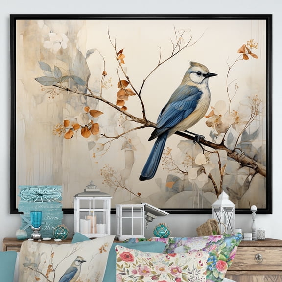 Designart "Simplistic Exotic Birds On Limb" Birds Of Paradise Floater Framed Wall Decor