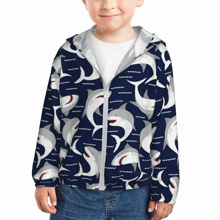 

Sun Hoodie for Kids Angry Shark Long Sleeve Swim Fishing Shirts Sun Protection Zip Up Jacket Clothing Athletic Hoodie