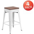 thumbnail image 4 of 4 Pk. 24" High Backless White Metal Counter Height Stool with Square Wood Seat, 4 of 9