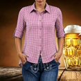 thumbnail image 4 of Women's Plaid Button Down Long Sleeve Oktoberfest Roll Tab No Pocket Casual Blouse Pink XXXL, 4 of 7