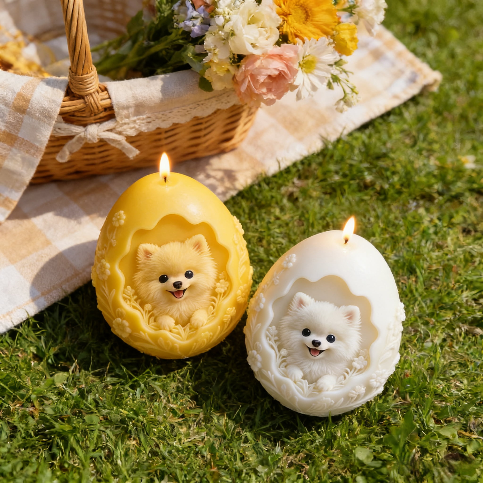 2PCS Patterned Egg Shape Dog Silicone Candle Molds Epoxy Resin Wax Mold Silicone Egg Shaped Dog Mold for Candle Craft Making Festival Gift Decoration Dog Pendant Ornament
