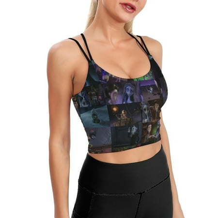 Corpse Bride Pattern Sports Bra For Women Padded Crop Top Camisole Yoga Tank Top Vest Workout Tops Racerback With Built In Bra Activewear Fitness Gym