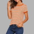 thumbnail image 2 of GERsome Womens Short Sleeve T-Shirts Striped Crew Neck Casual Basic Tee Summer Tops,Orange,Size M, 2 of 6