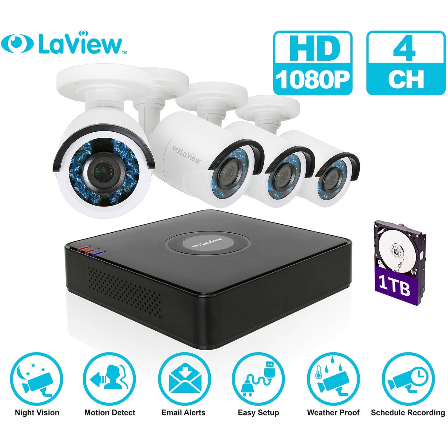 LaView 1080P HD 4 Security Cameras 4CH 