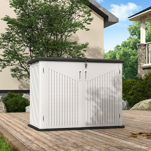 Cloudwell Outdoor Storage Shed, 35 Cu.Ft Vertical Waterproof Resin Storage Cabinet for Garage Storage, Pool Storage, Bike Shed, Garden Tools, Patio Furniture, White