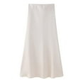 thumbnail image 5 of BYHONG Satin Skirts for Women Midi Current High Waist Skirt Solid Color Slit Mid Length Skirt Long Skirts for Women Beige XL, 5 of 5