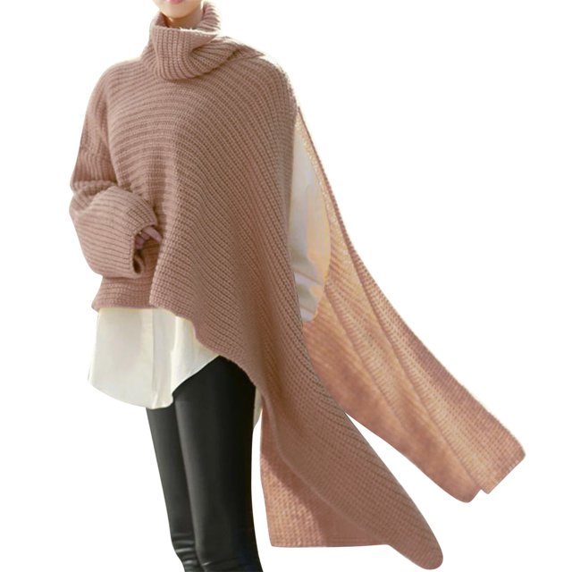 Prendas de Punto para Fiesta Gibobby de cuello para mujer manga larga de murciélago dobladillo asimétrico suéter informal tops de Punto rosa S