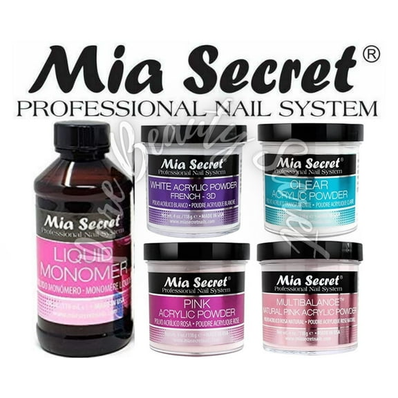 Mia Secret Liquid Monomer 4 oz and Powder 4 oz x 4 (White,Clear, Pink, Natural Pink)