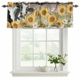 thumbnail image 2 of 2 Pack Valances for Windows, Retro Farmhouse Flower Window Valances for Living Room/Bedroom/Bathroom, Yellow Sunflowers Cow Barn Doors Brown Light Filtering Kitchen Curtain Valance 54"W x18" L, 2 of 9