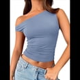 thumbnail image 1 of Tops de Verano con Hombros Descubiertos para Mujer, Camisetas para Salir, Top Corto Sin Mangas, Ropa de Moda, Conjuntos de 2025 Azul Mar M, 1 of 9