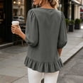 thumbnail image 4 of Neewe Womens Tops 3/4 Sleeve Shirts Plain Round Neck Loose Casual Ruffle Hem Blouses Trendy 2026, 4 of 8