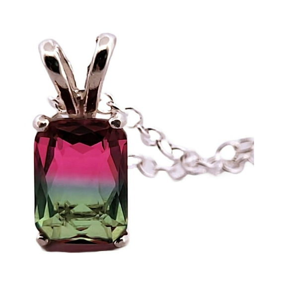 1.3ct Emerald Watermelon Tourmaline Sterling Silver Necklace 86EWTN