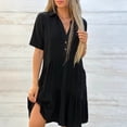 thumbnail image 3 of SCHUHLAND Women's Cotton Linen Maxi Dress - Casual Loose Fit Shirt Dress, Short Sleeve Turn-Down Collar Solid Summer Gown, S-5XL, 3 of 20