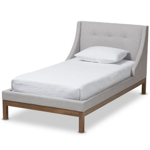 Bowery Hill Upholstered Twin Platform Bed in Greyish Beige