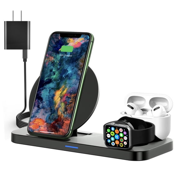 3 in 1 Wireless Charging Station for Apple Products, 15W Foldable Fast Wireless Charging Dock for Multiple Devices, iPhone 11/11 Pro Max/XR/XS/X Samsung/Apple Watch 6/5/4/3/2/1 SE. Airpods