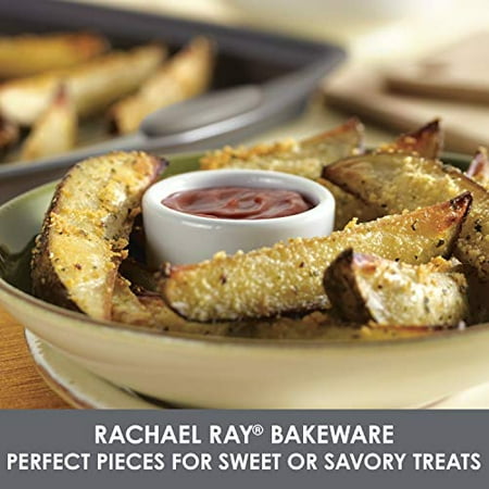 Rachael Ray - 3-Piece Nonstick Bakeware Cookie Pan Set with Silicone Grips - Gray with Sea Salt Gray Grips
