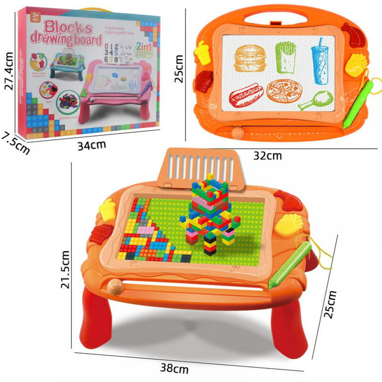Groomer Magnetic Drawing Board for Kids - 2 in 1 Drawing Doodle Board Kids Block Activity Table for Toddlers - Kids Erasable Drawing Toddlers Educational