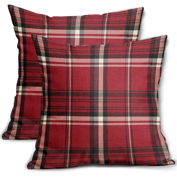 Ryan; Black Red Christmas Plaid Pillow Covers 18x18 Set of 2 Xmas Buffalo Tartan Print Holiday Decorative Throw Pillows Outdoor Pillowcase Square Farmhouse Cushion Case Decor for Couch Sofa Bed