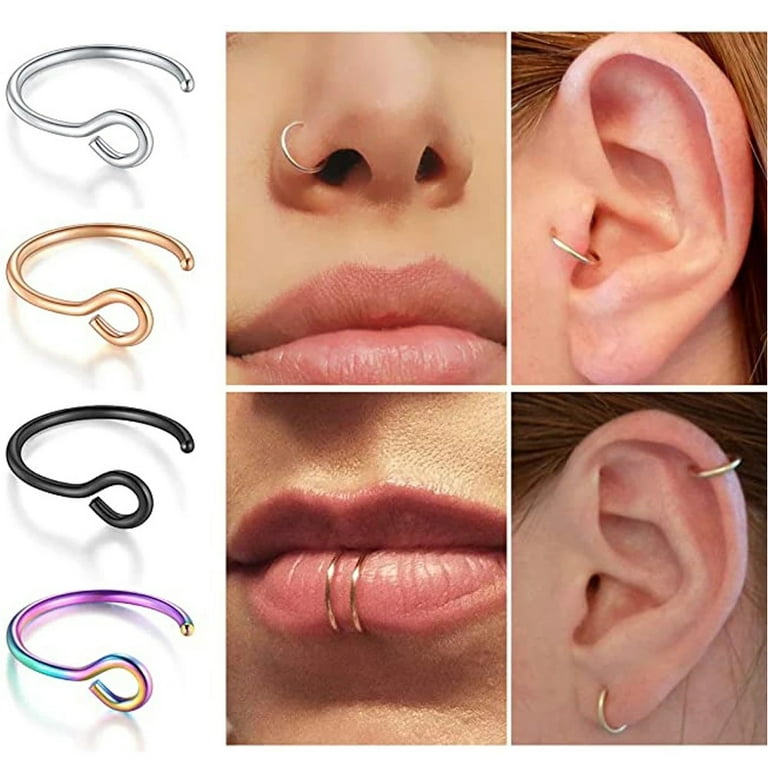 2 Sets Perforation Free Nose Ring Stainless Steel Nose Rings Fake Piercing Nose Miss