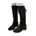 thumbnail image 2 of Knee High Boots for Women Low Heel Stretchy Fuax Suede Round Toe Side Zipped Winter Boot (Black 39), 2 of 8