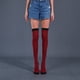 thumbnail image 3 of Minnieouse Paquete de 2 calcetines a rayas de talla grande hasta el muslo, elasticidad, transpirabilidad, cómodos, cálidos, apariencia de moda, Medias negro rojo, 3 of 6