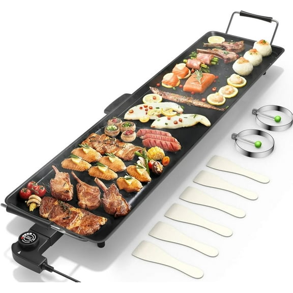 MMZP 35" Electric Griddle Teppanyaki Grill BBQ, Nonstick Extra Large Griddle Long Countertop Grill with Adjustable Temperature & Drip Tray, Indoor Outdoor Cooking Plates for Pancake Barbecue