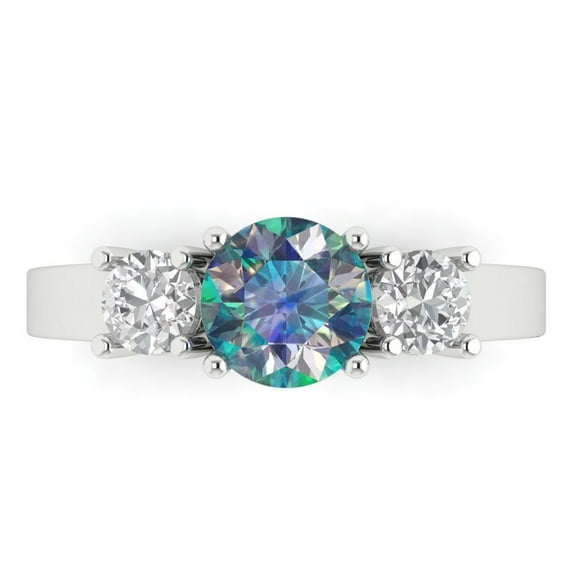 1.5 ct Round Cut Blue Moissanite Three-Stone Engagement Ring for Women in 14K White Gold